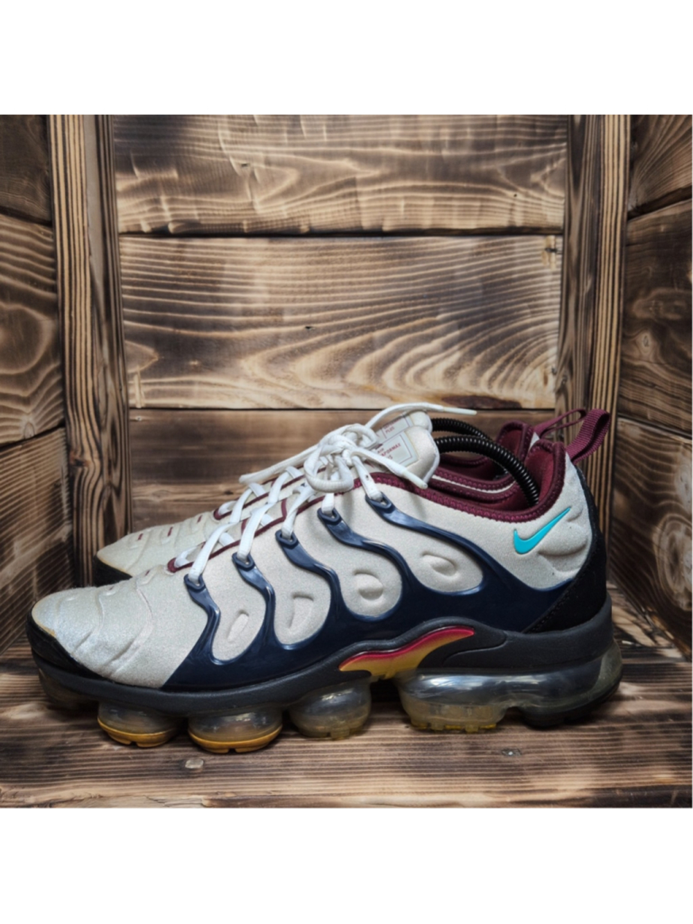 Nike Air VaporMax Plus Athletic Shoes - Cream, Navy, Burgundy, Teal